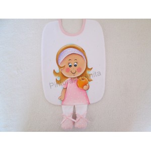 Babete com pernas pintado com menina e ma&ccedil;&atilde;