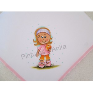 Fralda pintada com menina e ma&ccedil;&atilde;