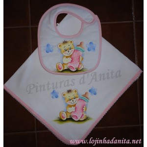 conjunto pintado com ursinho e biber&atilde;o - rosa