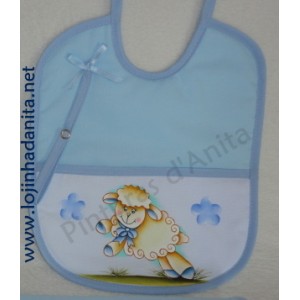 Babete pintado com ovelha - azul 