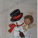Pano de natal pintado com boneco de neve e anjo