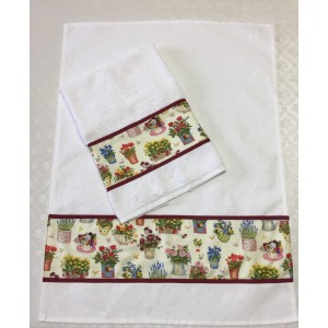 conjunto de 2 panos com vasos e flores 